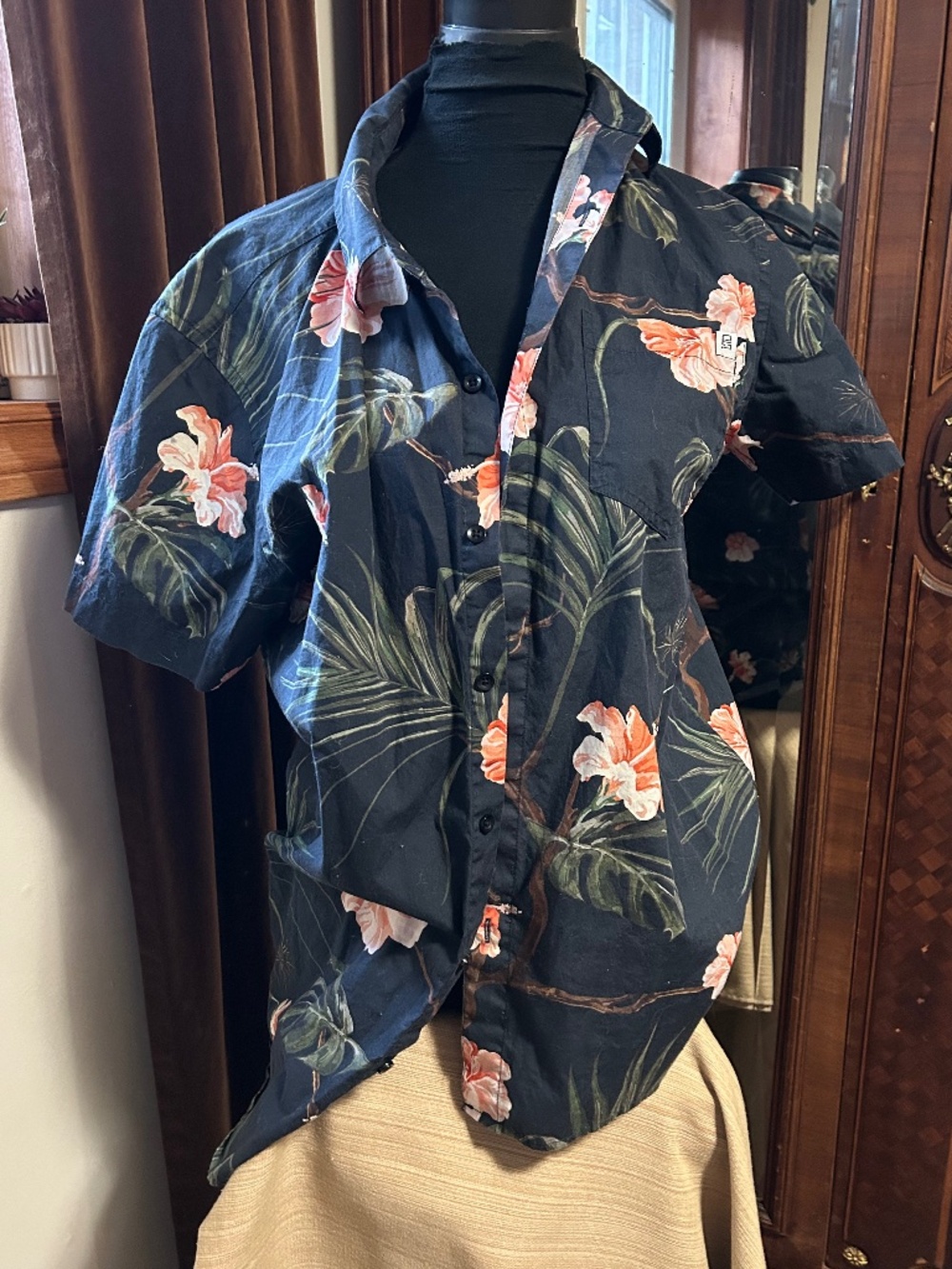 Tropical Print Short Sleeve Button Down
